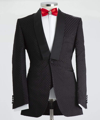 Detailed Black Tuxedo 3 Piece Suit