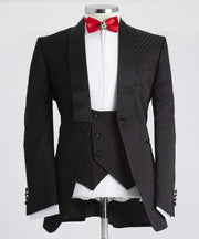 Detailed Black Tuxedo 3 Piece Suit