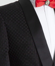 Detailed Black Tuxedo 3 Piece Suit