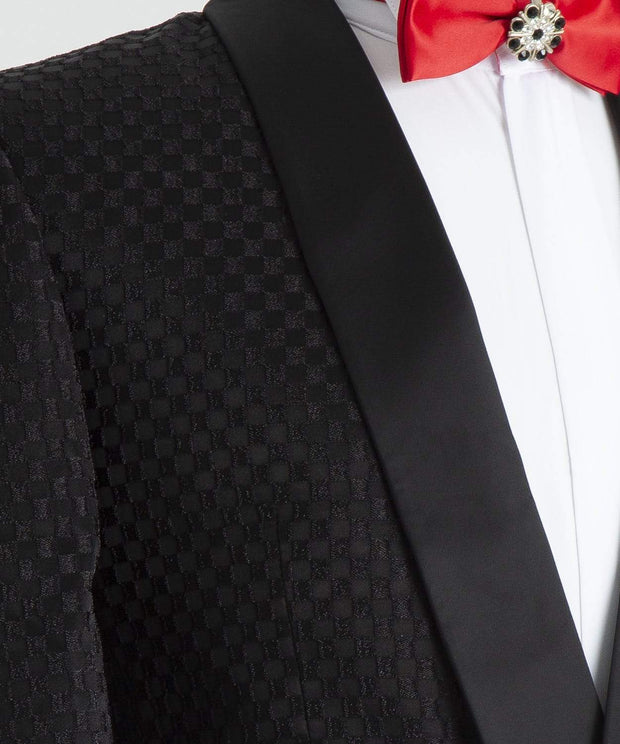 Detailed Black Tuxedo 3 Piece Suit