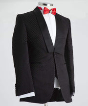 Detailed Black Tuxedo 3 Piece Suit