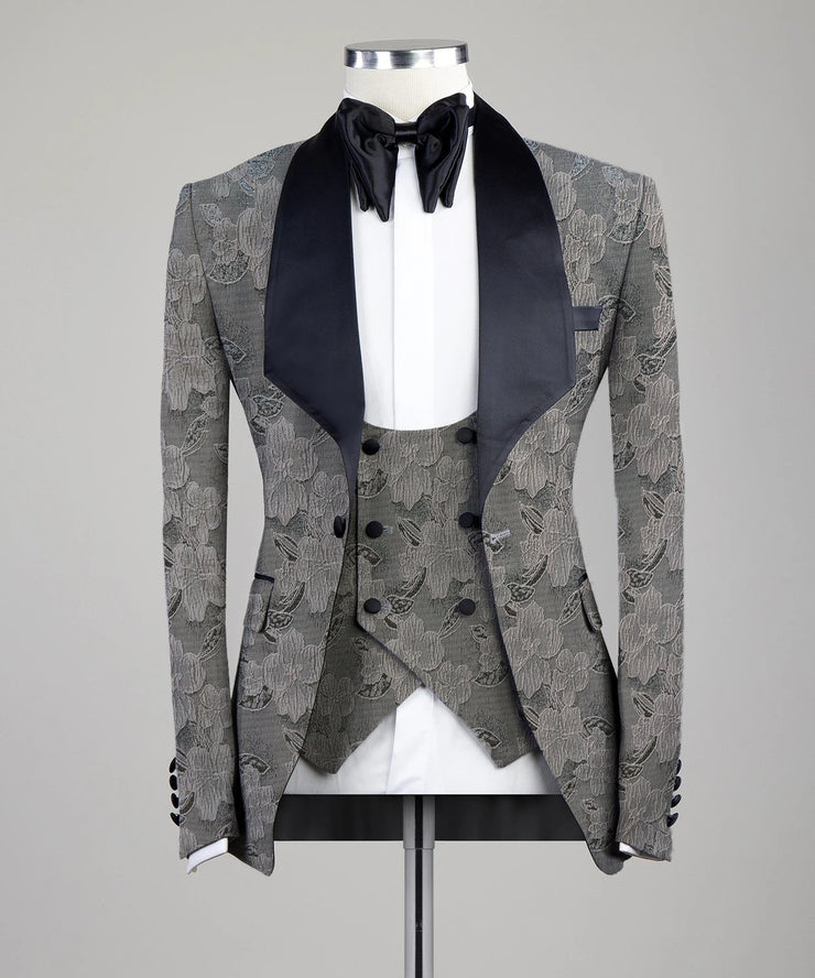 Grey Flower Two Piece Tuxedo