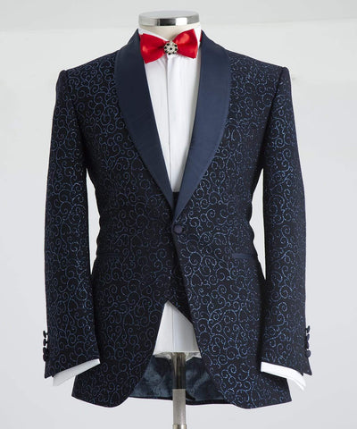 Detailed Navy Dinner 3 Piece Suit