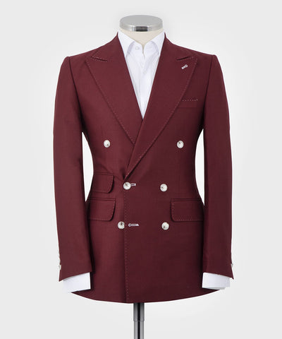 Burgundy Double Breasted 2 Piece Suit