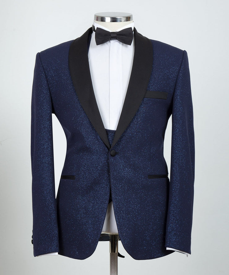 Sparkle Fabric Navy Blue 3 Piece Tuxedo