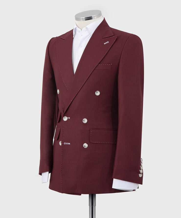 Burgundy Double Breasted 2 Piece Suit