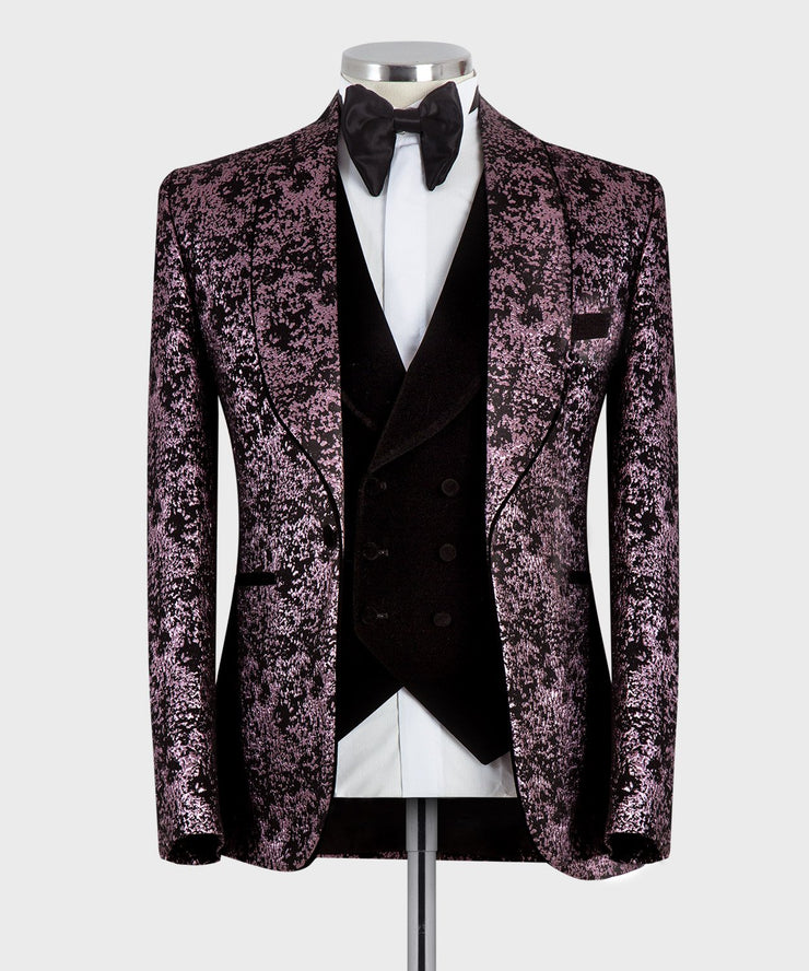 Floral Burgundy Three Piece Tuxedo