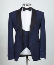 Sparkle Fabric Navy Blue 3 Piece Tuxedo