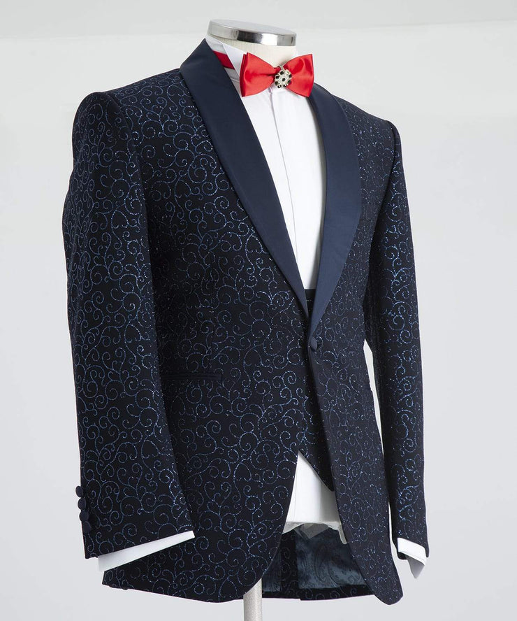 Detailed Navy Dinner 3 Piece Suit