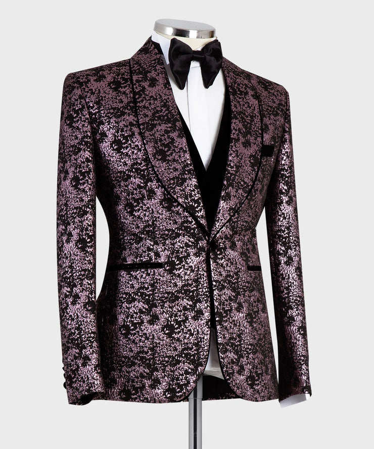 Floral Burgundy Three Piece Tuxedo