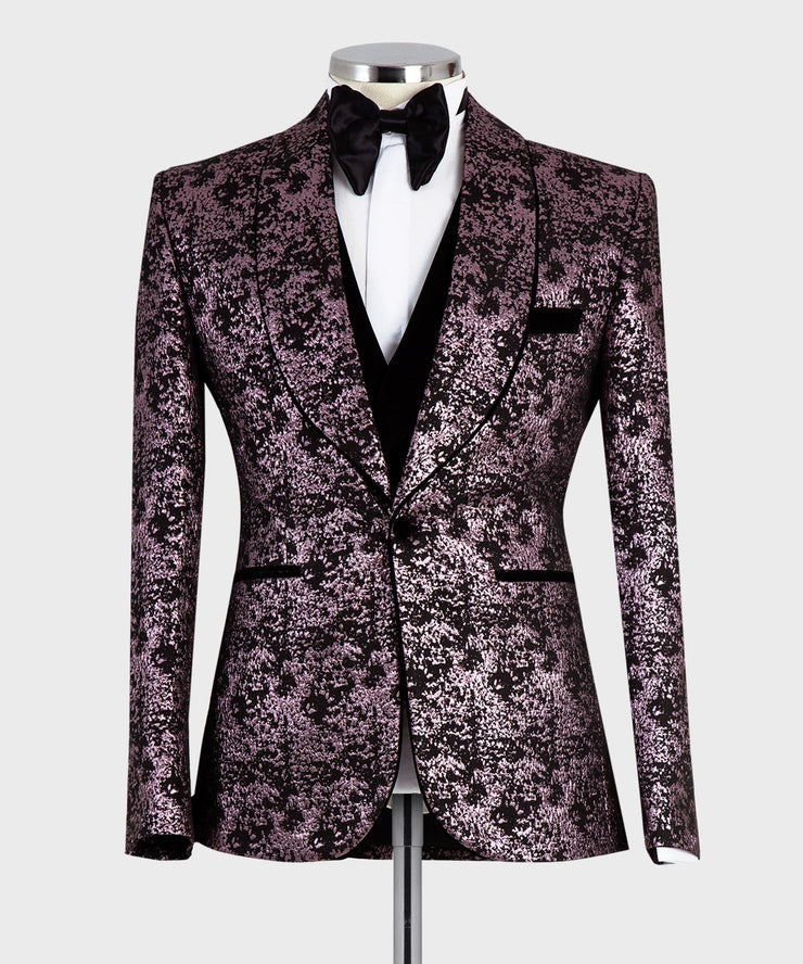 Floral Burgundy Three Piece Tuxedo