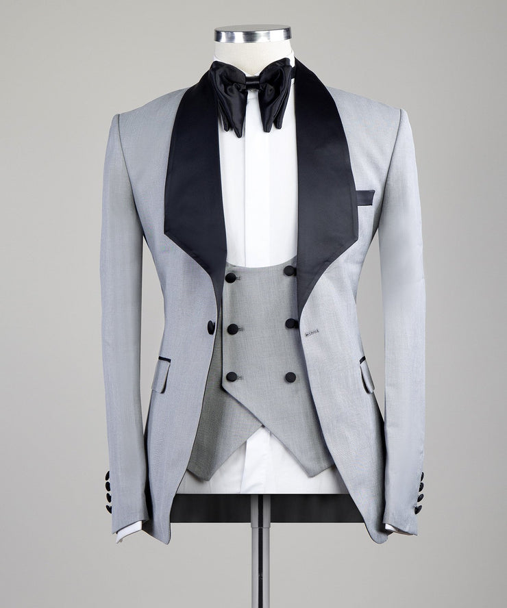 Satin Lapel Silver 3 Piece Tuxedo