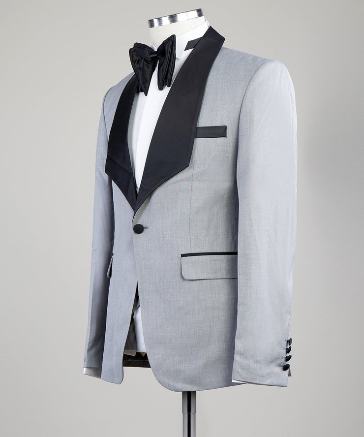 Satin Lapel Silver 3 Piece Tuxedo