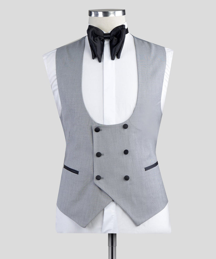 Satin Lapel Silver 3 Piece Tuxedo